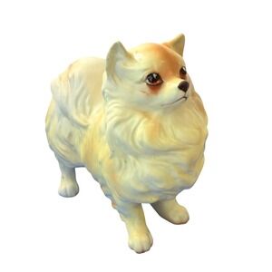 Vintage Pomeranian Dog Figurine Ceramic Cream Tan Hand Painted Made in Japan